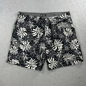 Hurley Board Shorts Mens 38 Black Floral Hawaiian Tropical Beach Surf Swim‎